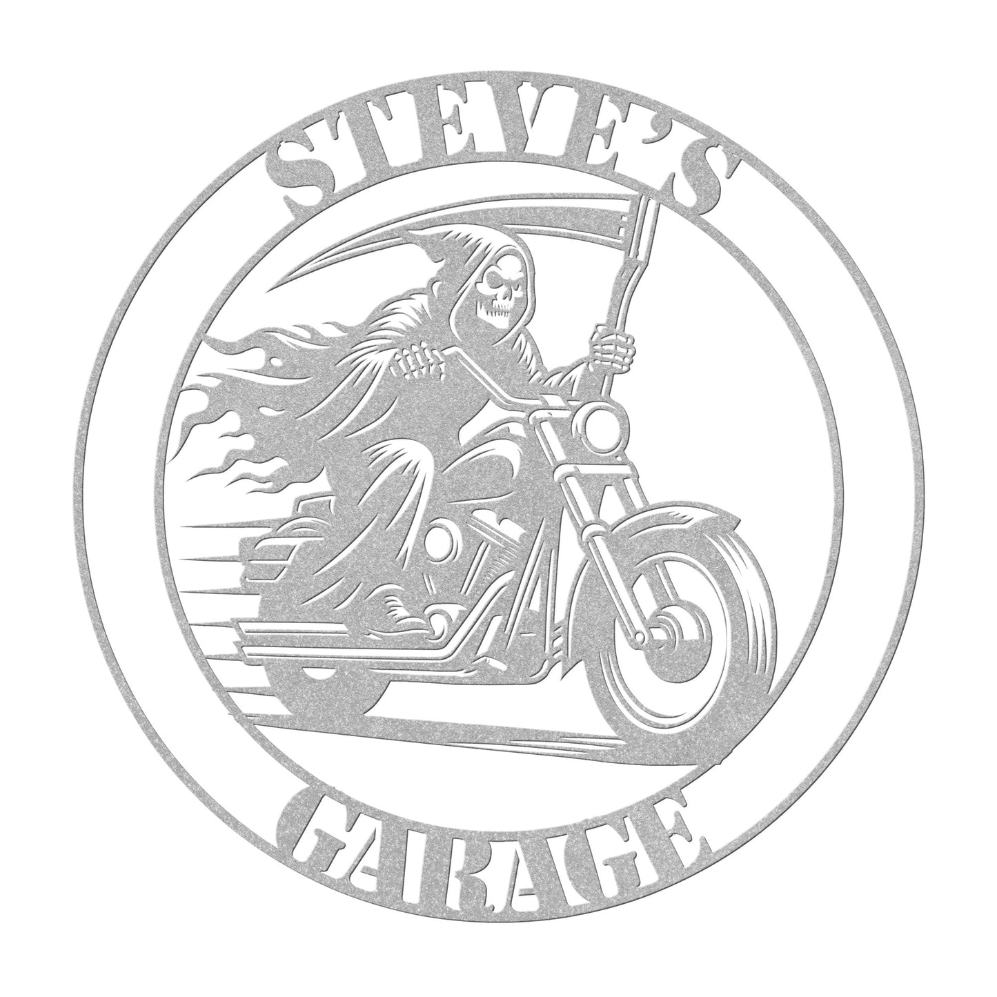 Reaper Riding a Harley Davidson Motorcycle Custom Garage Sign