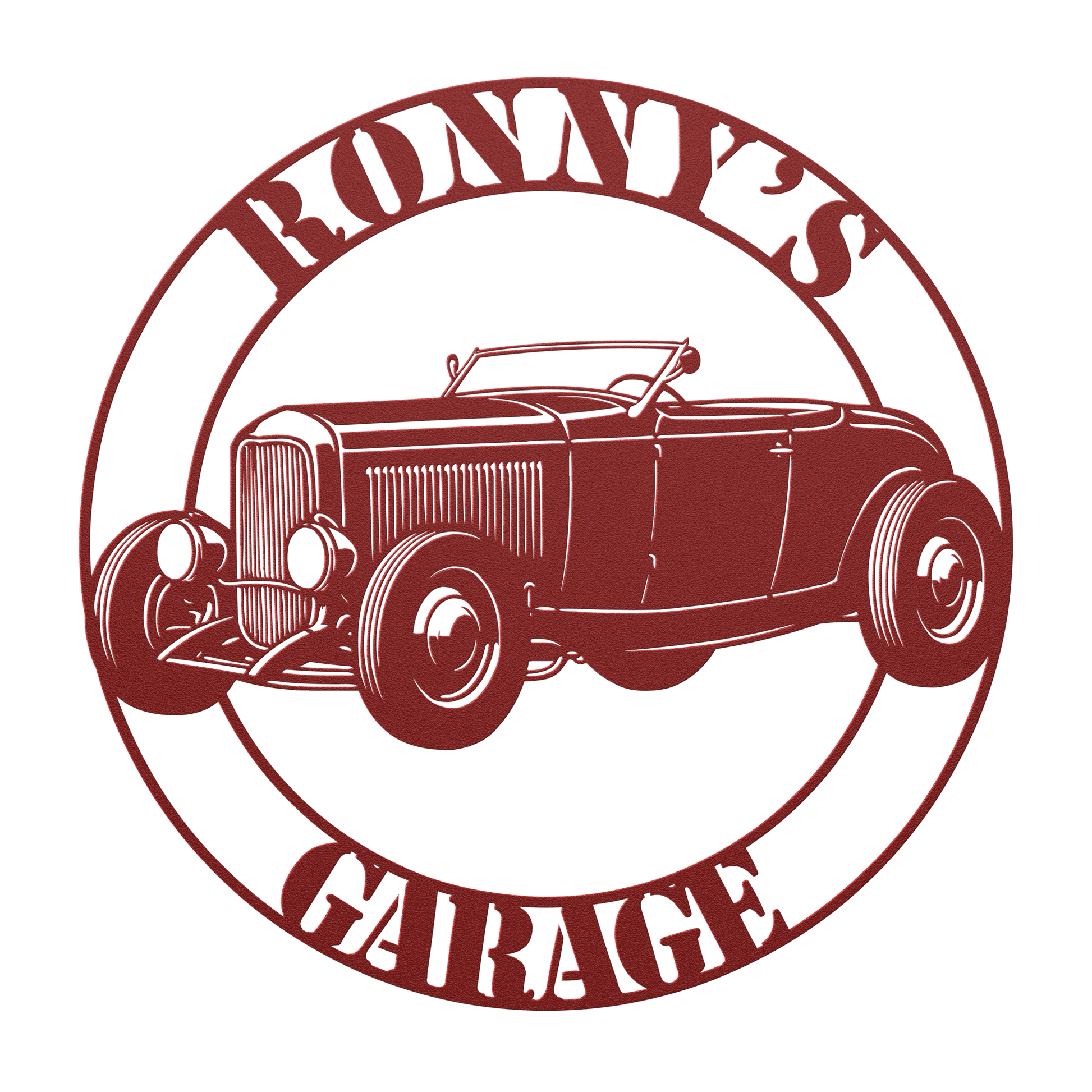 Durable powder-coated convertible hot rod wall art