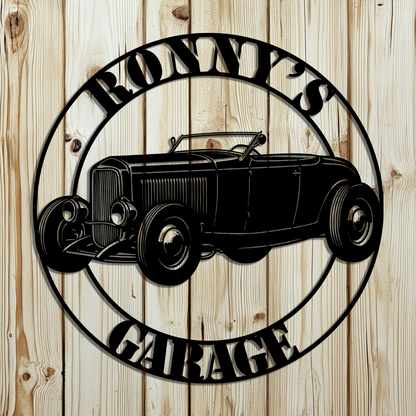 1932 Ford hot rod convertible garage metal sign