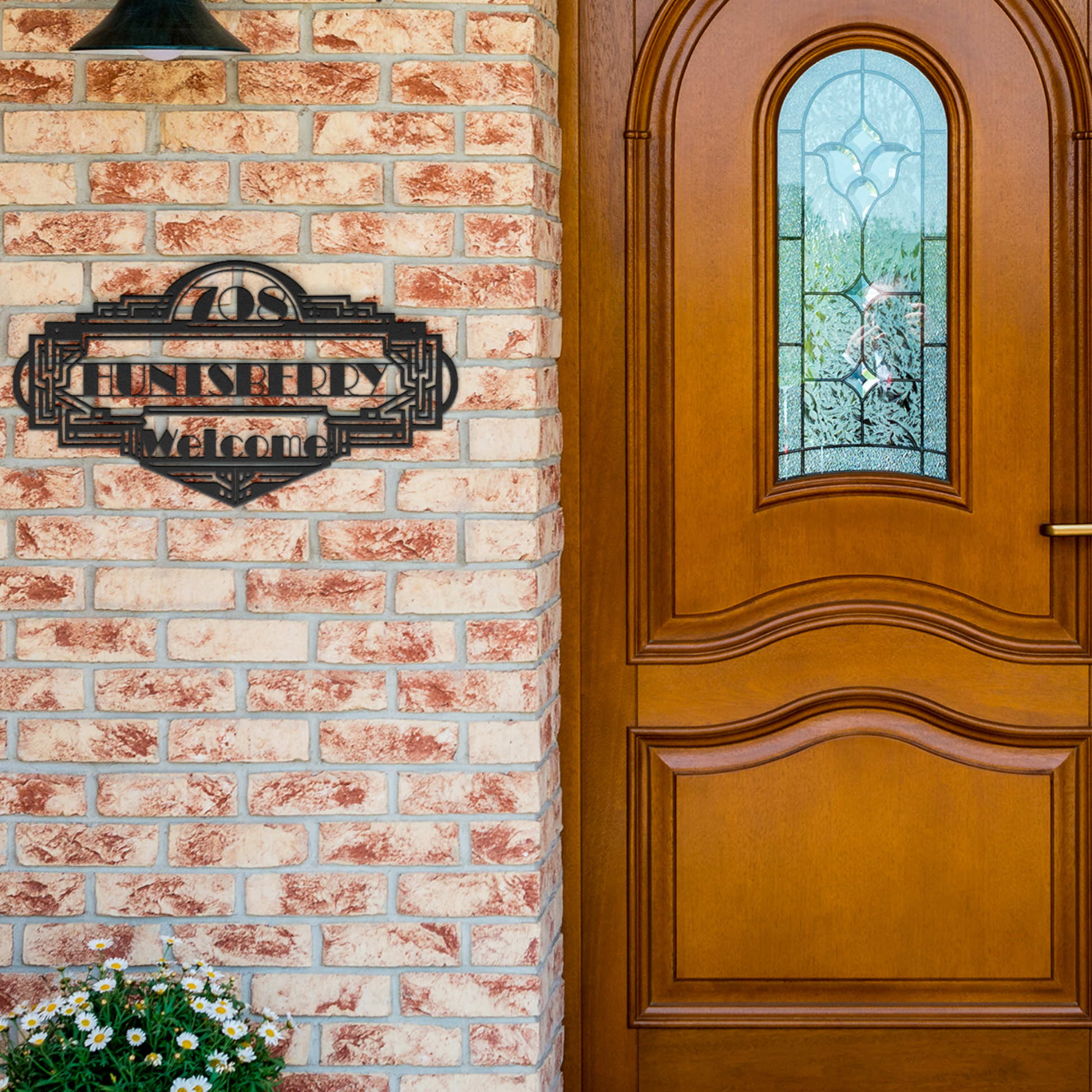 art deco address metal sign