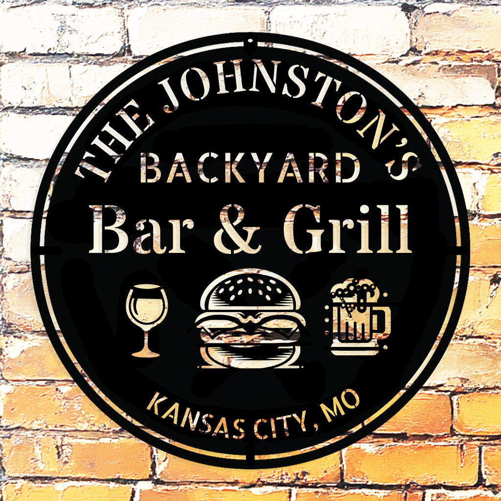 Personalized bar and grill metal sign