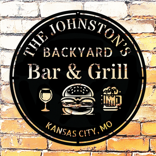 Personalized bar and grill metal sign