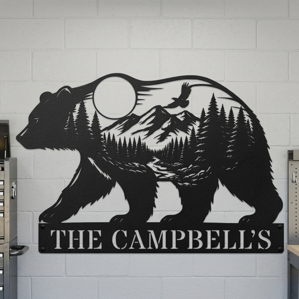 custom bear mountain metal sign with personalized name
