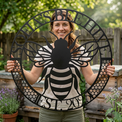 custom bee apiary metal sign with name and date