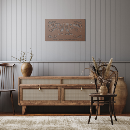 Beer_Garden_Pub_and_Grill_Metal_Sign__Copper_Rustic_Hallway_Mockup.png