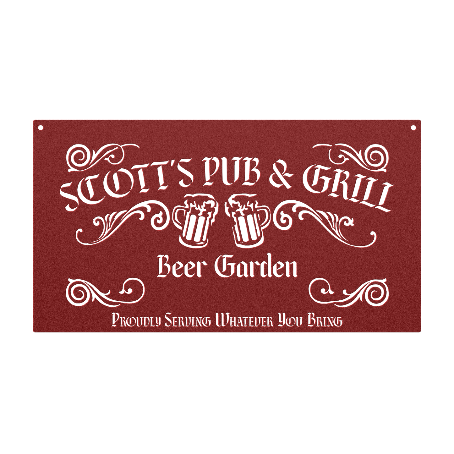 Backyard beer sign in steel