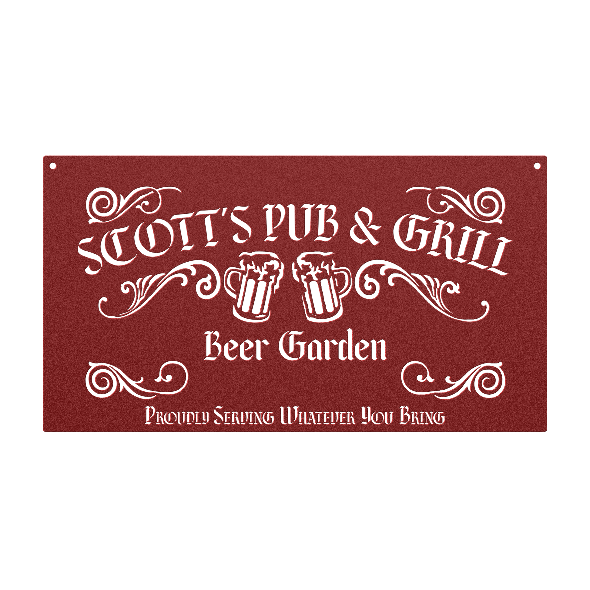 Backyard beer sign in steel