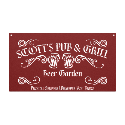 Backyard beer sign in steel