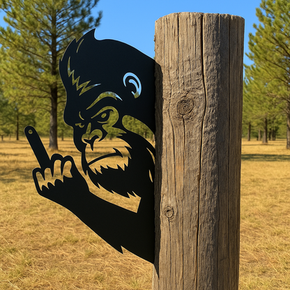 Peek-a-Boo Peace Sign Bigfoot Metal Sign