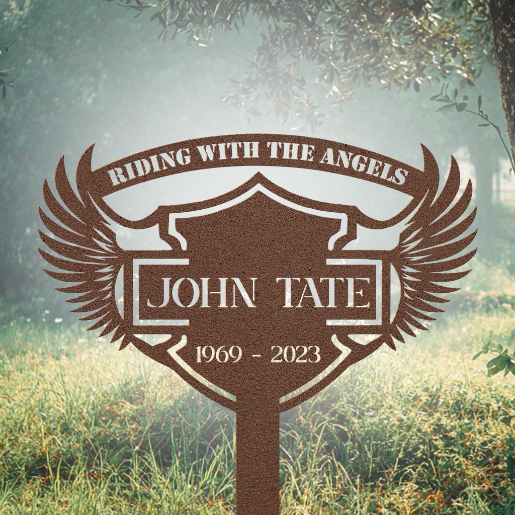 Riding with the angels biker memorial sign