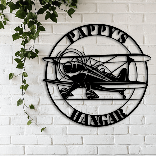Piper biplane hangar metal sign
