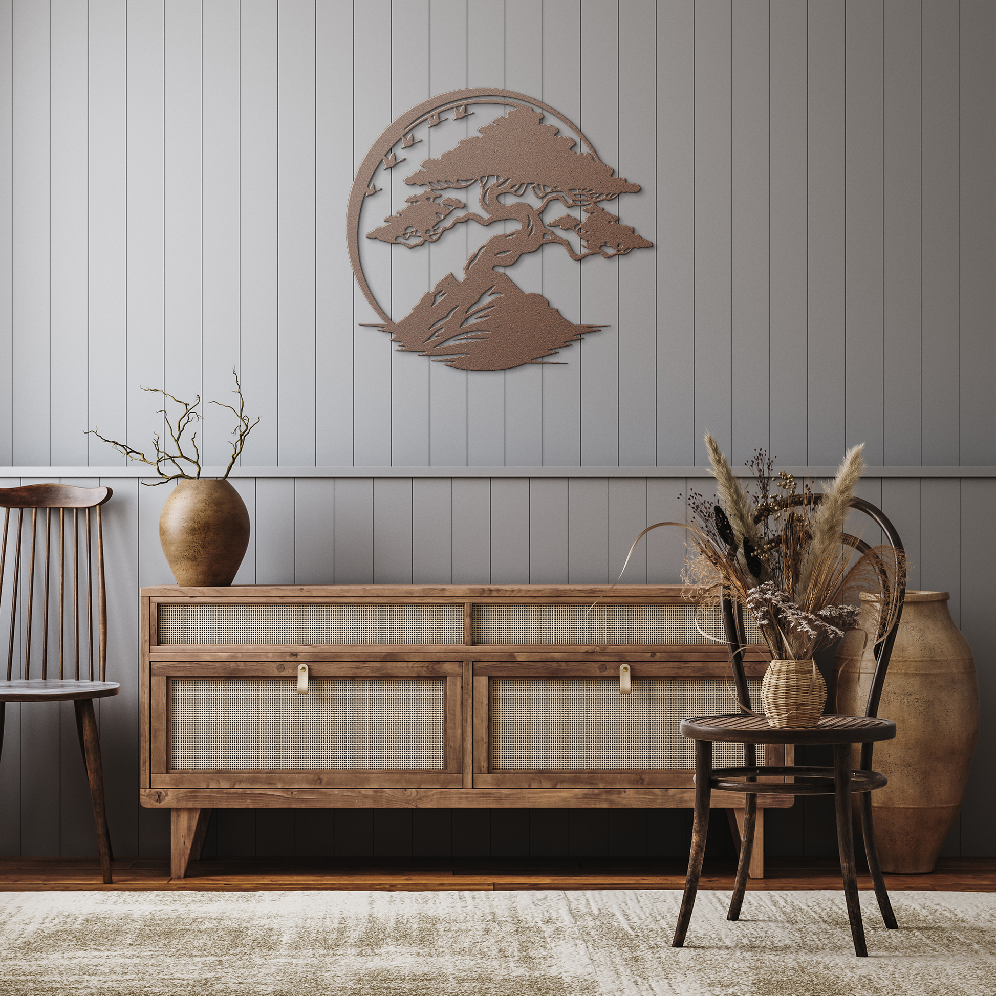 Bonsai_Tree_Enso_Circle_Japandi_Wall_Art_Copper_Rustic_Hallway_Mockup.png