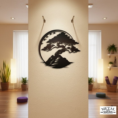 Bonsai tree Enso circle metal wall art
