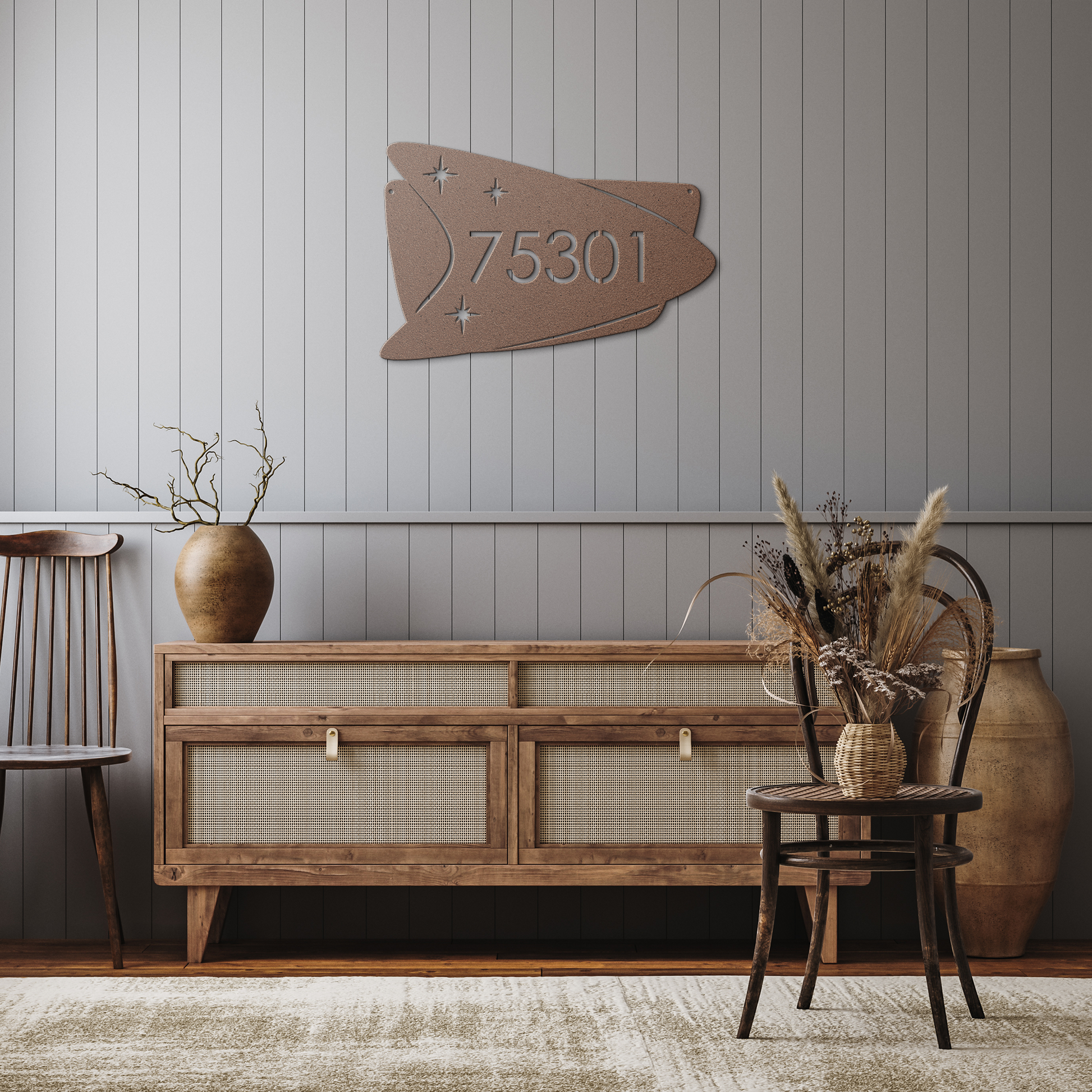 Boomerang_Address_Sign__Atomic_Mid-Cent_Copper_Rustic_Hallway_Mockup.png