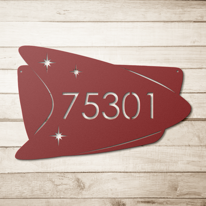 Retro atomic age house number plaque steel