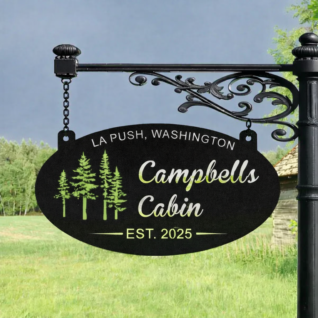 custom cabin name metal sign