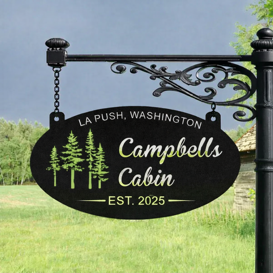 custom cabin name metal sign