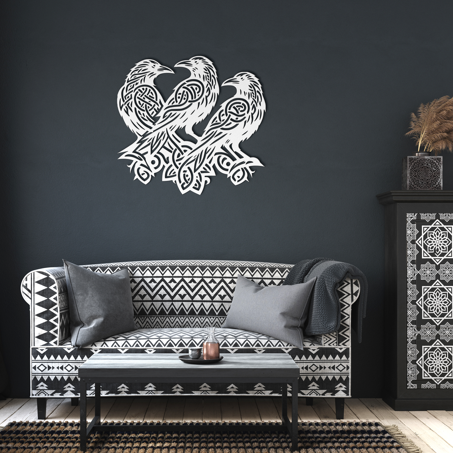 Celtic_Ravens_Metal_Wall_Art__Custom_Tr_White_Dark_Living_Room_Mockup.png