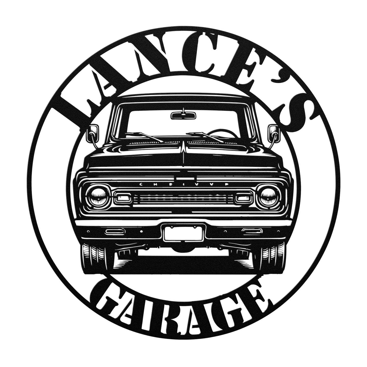 Vintage Chevrolet pickup truck wall art in red powder-coated steel