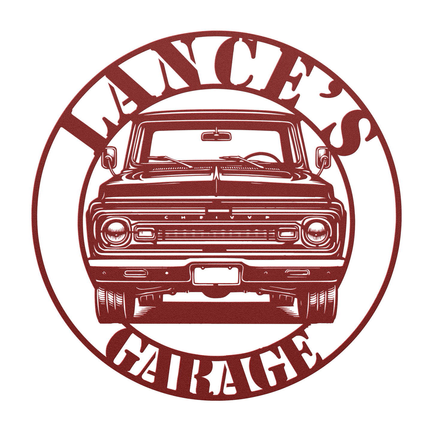 Workshop display with custom Chevrolet metal wall sign