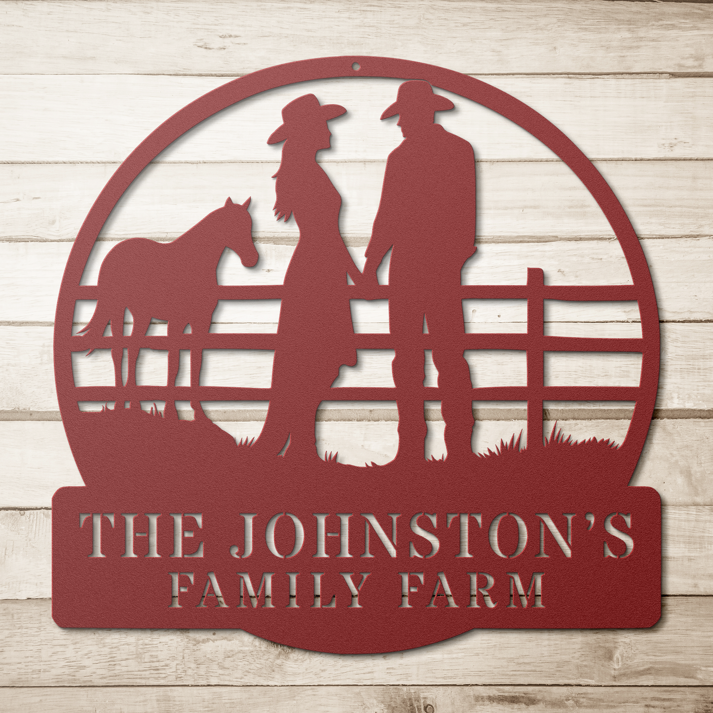 Rustic farmhouse family name steel wall art