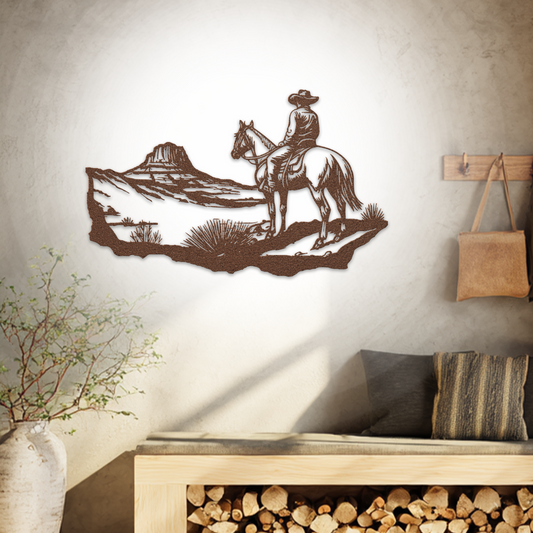 Cowboy silhouette metal wall art for rustic home