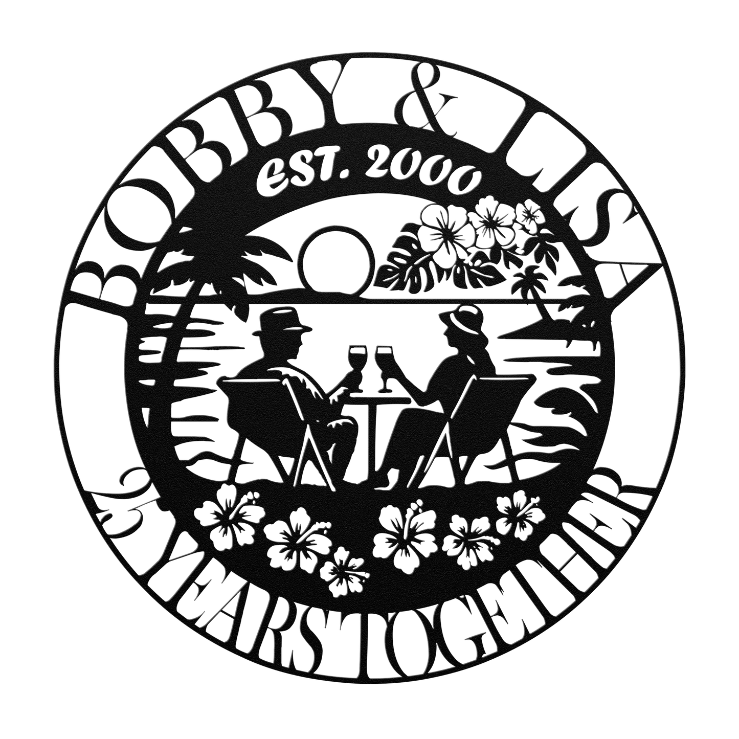 Elegant steel family name anniversary decor