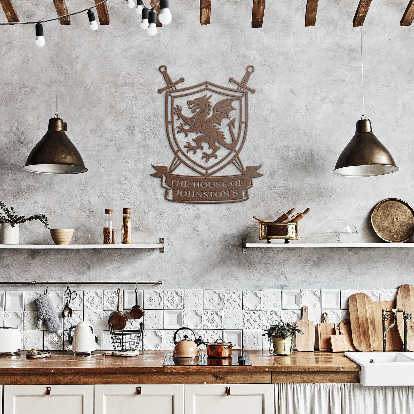 Custom_Family_Dragon_Crest_Metal_Sign___Copper_Rustic_Kitchen_Mockup.png