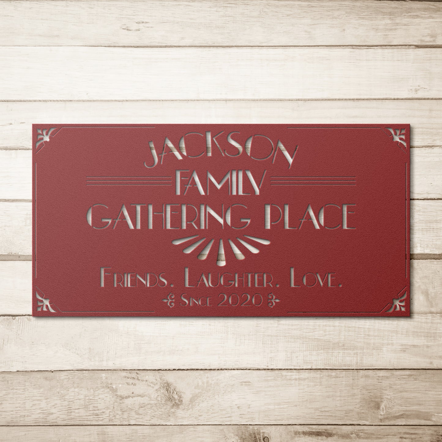 The Gathering Place Sign with Last Name and Est Date