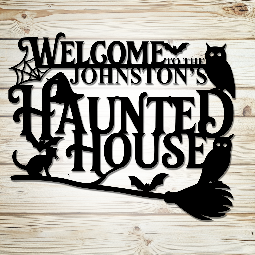 Personalized Halloween haunted house metal sign