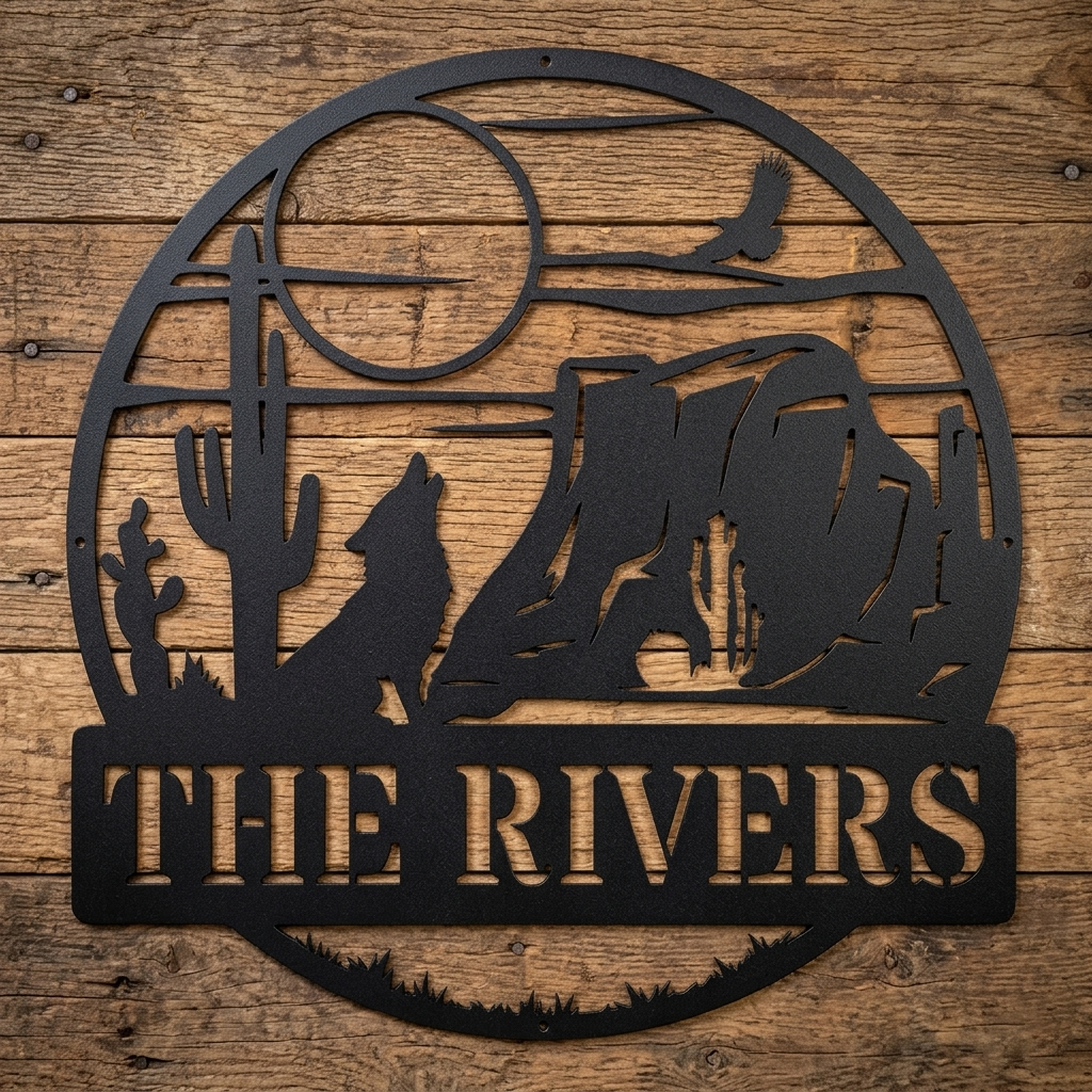 cactus desert coyote moon metal wall art for Southwest decor