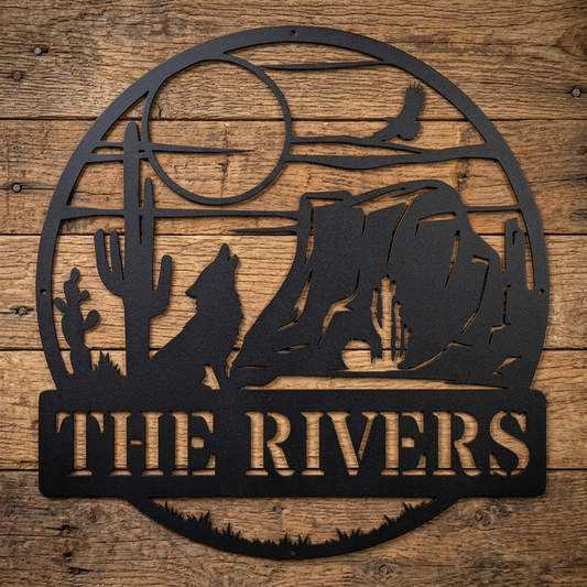 cactus desert coyote moon metal wall art for Southwest decor