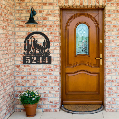 Outdoor metal address sign with Desert Moon design