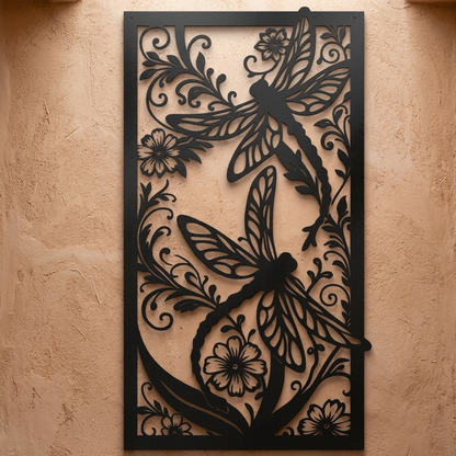 dragonfly floral garden metal sign