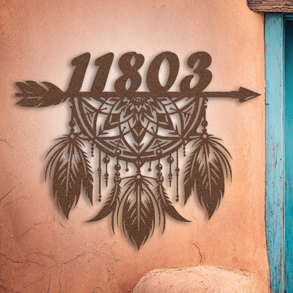 Custom address plaque with dreamcatcher design