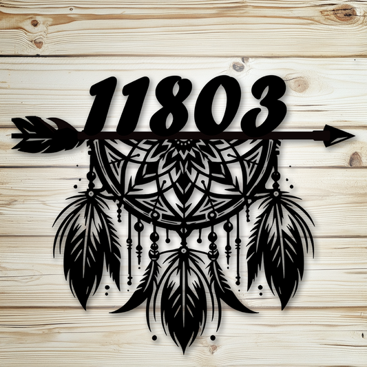 Personalized dreamcatcher house number metal sign