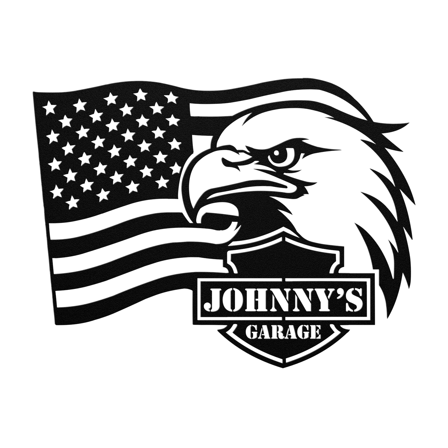 Harley Davidson American eagle flag metal wall art custom garage name sign
