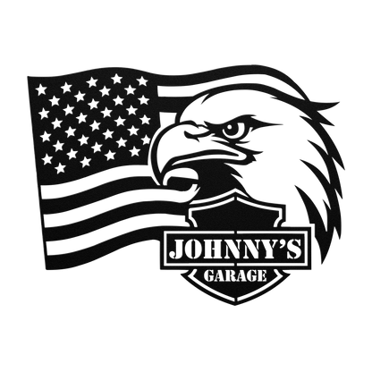 Harley Davidson American eagle flag metal wall art custom garage name sign