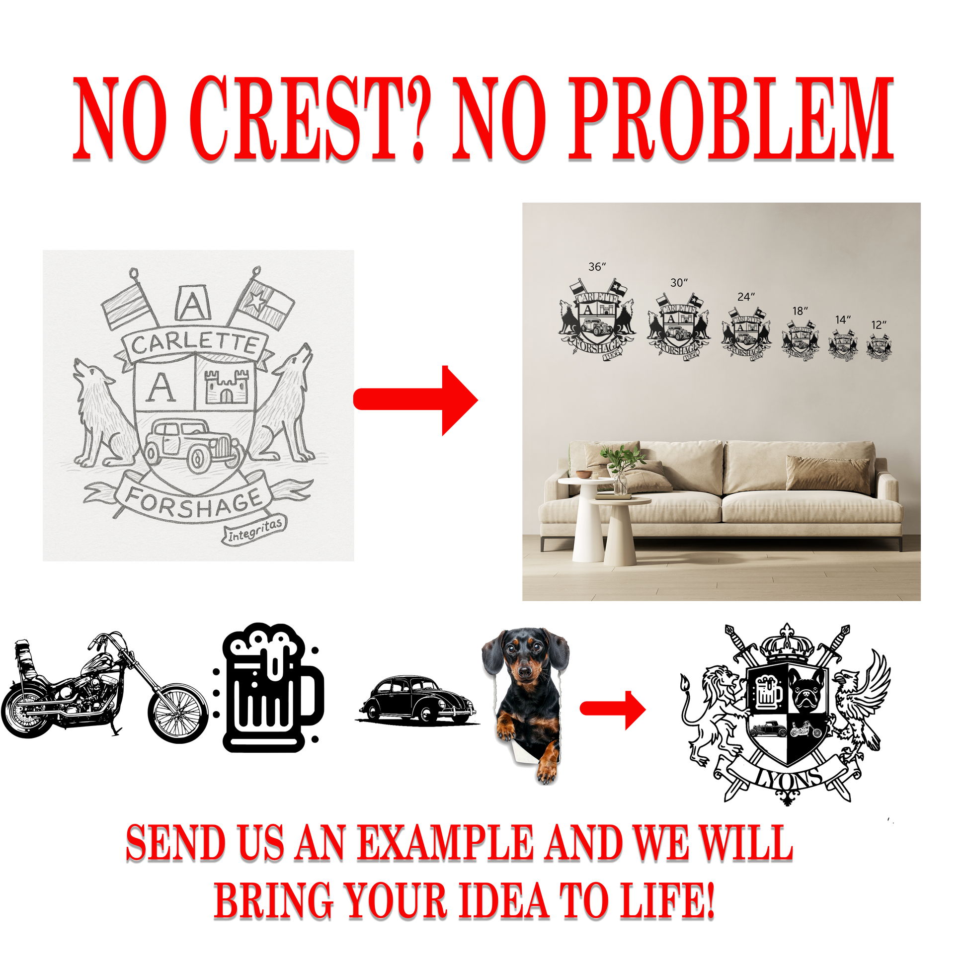 Personalized family crest metal sign custom steel wall art