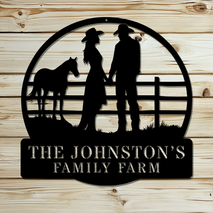 Country couple family farm custom metal wall sign