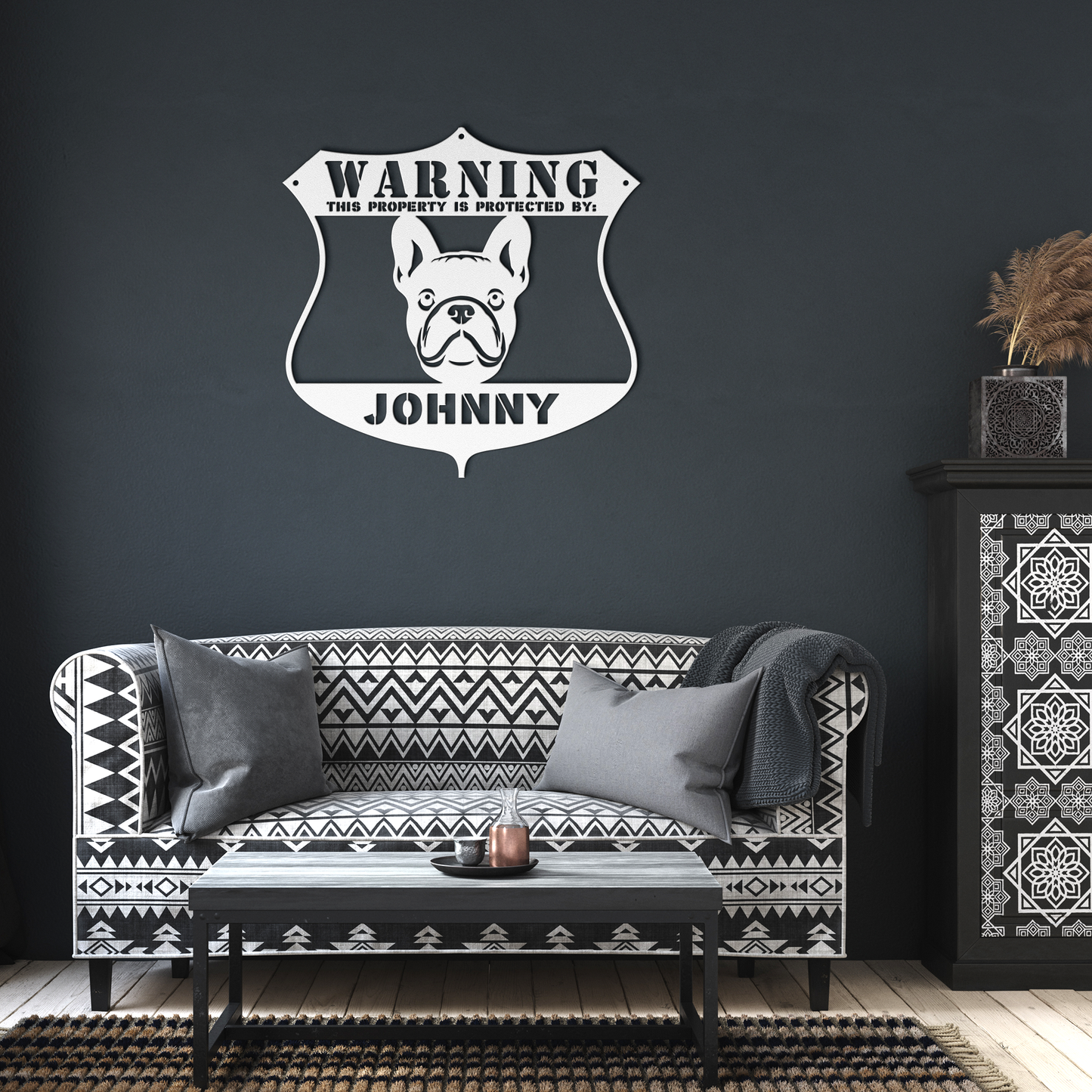 French_Bulldog_Metal_Sign__Custom_Warni_White_Dark_Living_Room_Mockup.png
