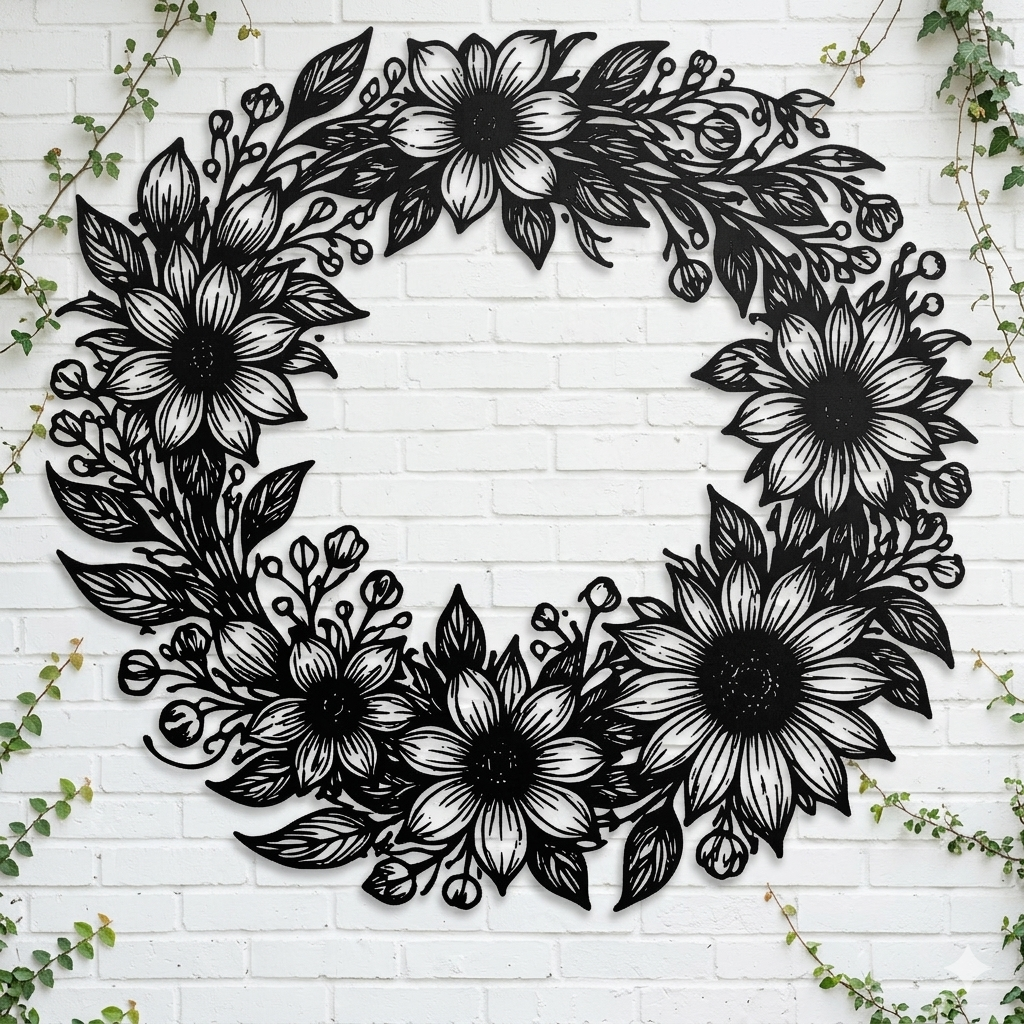 metal wildflower wreath wall art for botanical garden decor
