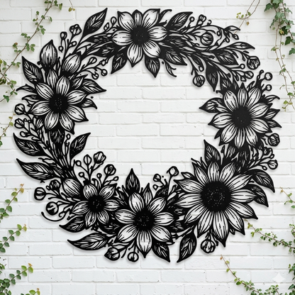 metal wildflower wreath wall art for botanical garden decor