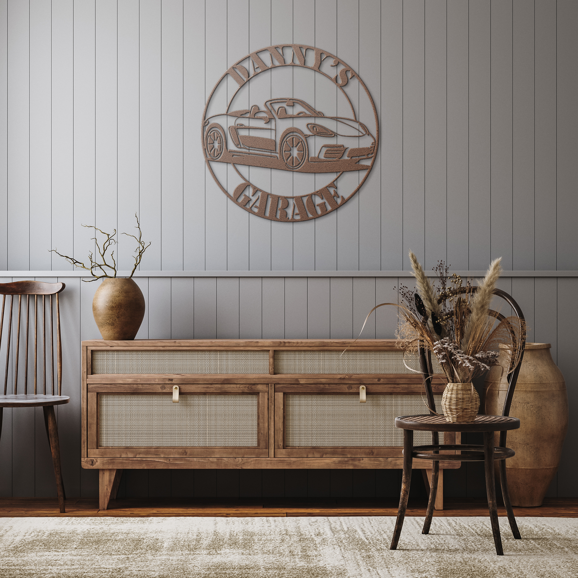 German_Sports_Car_Metal_Sign__Porsche_Copper_Rustic_Hallway_Mockup.png