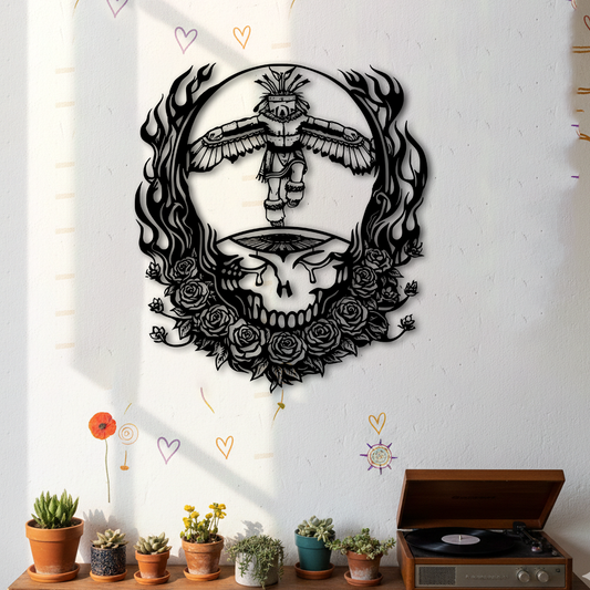 tribal eagle skull metal wall art