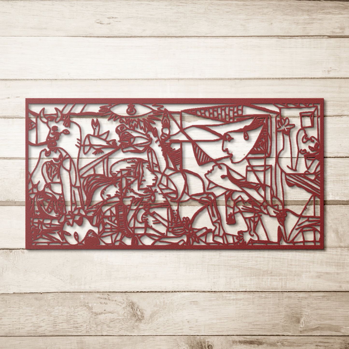 Guernica_Metal_Wall_Art_Pablo_Picasso_G_Red_Simple_Wood_BKGD_Mockup.png