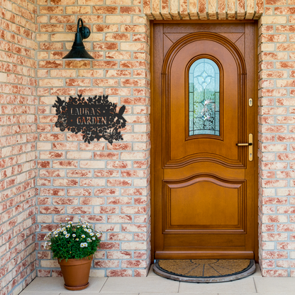 Hanging_Metal_Sign_Custom_Secret_Garden__Black_Brick_Entrance_Mockup.png