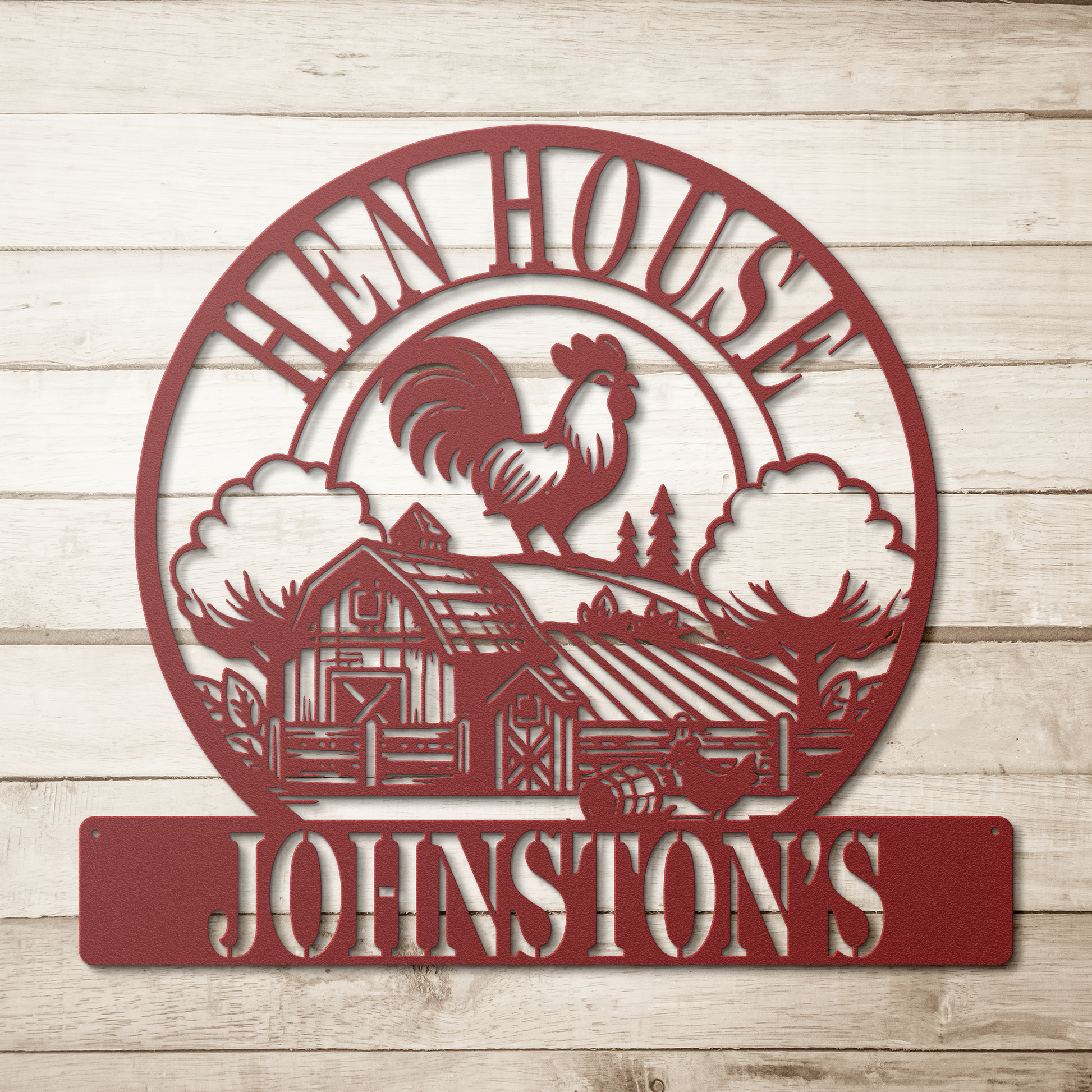 Rustic personalized backyard flock metal sign