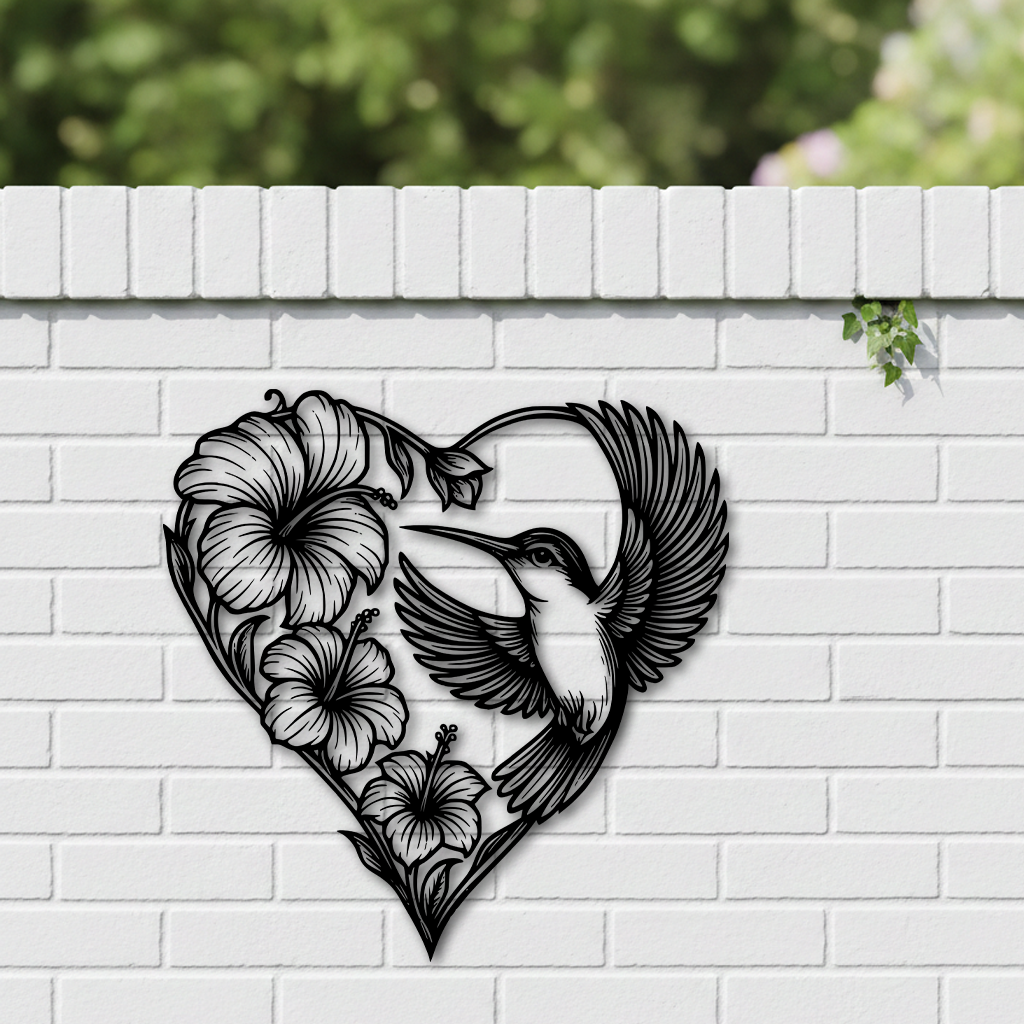 hummingbird heart metal wall art
