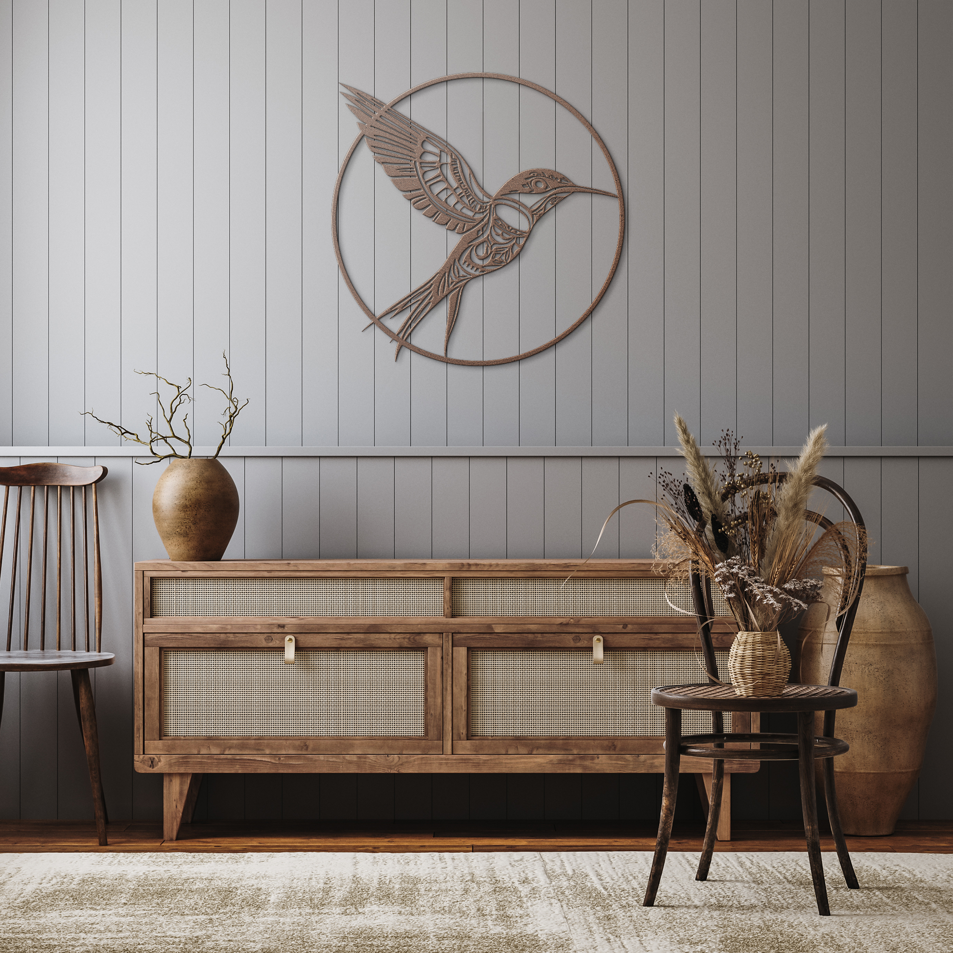 Hummingbird_Metal_Art__Northwest_Tribal_Copper_Rustic_Hallway_Mockup.png